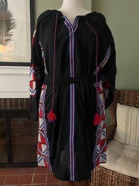 ELOQUII Studio Embroidered Cotton Bohemian Tunic Dress | Size 20, 22